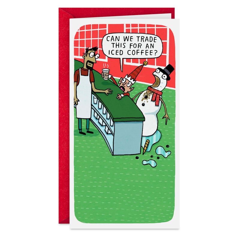 Coffee-Elf-and-Melted-Snowman-Funny-Christmas-Card_299ZX1882_01