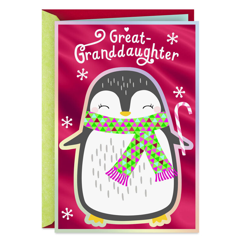 Cute-Penguin-on-Pink-GreatGranddaughter-Christmas-Card_299XKD5163_01