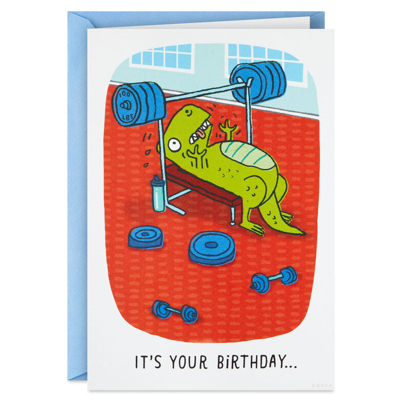 Dinosaur-at-Gym-Funny-Birthday-Card_399ZZB9141_01