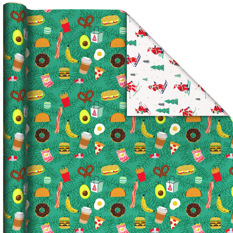 Food-Ornaments-and-Santa-Holiday-Reversible-Gift-Wrap_1XWR8006_01
