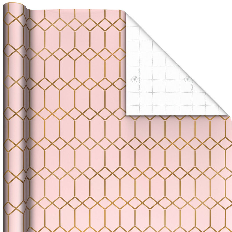 Go-for-the-gold-with-gifts-in-this-geometric-patterned-gift-wrap.-Hallmark-wrapping-paper-in-blush-pink-shimmers-with-an-elegant-gold-ink-design.-Jumbo-gift-wrap-roll-is-40-tall._999EJR6438_01