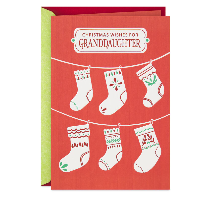 Hanging-Stockings-on-Red-Christmas-Card-for-Granddaughter_359XZH1816_01