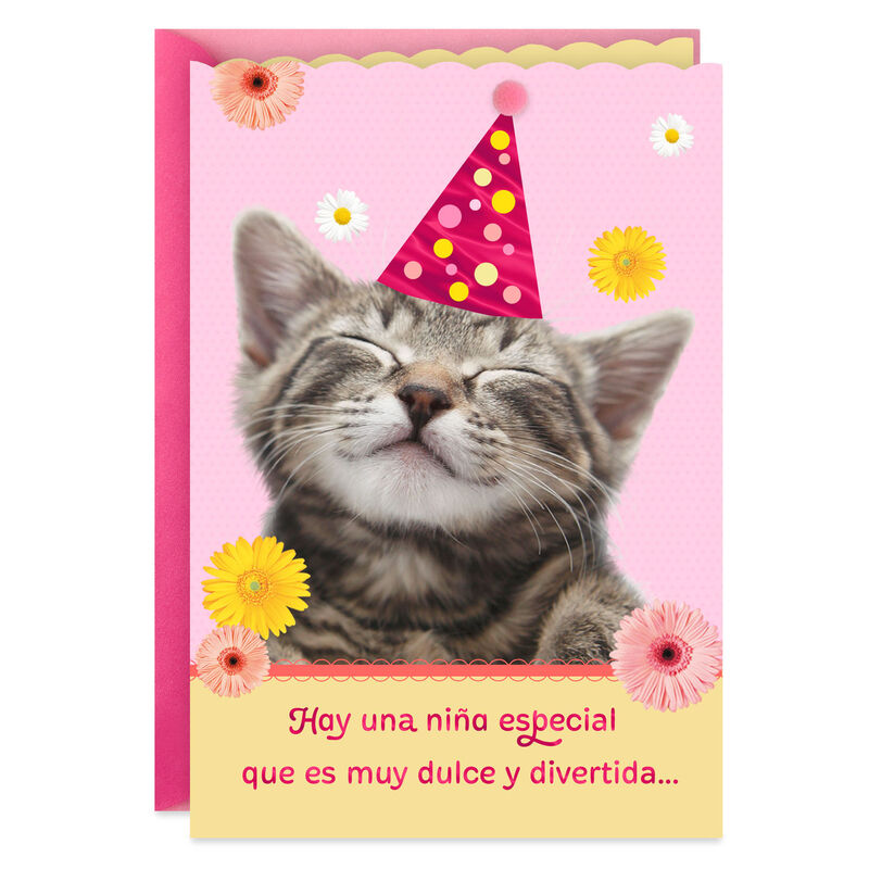Kitten-With-Party-Hat-and-Daisies-Birthday-Card-in-Spanish_359BIH1702_01