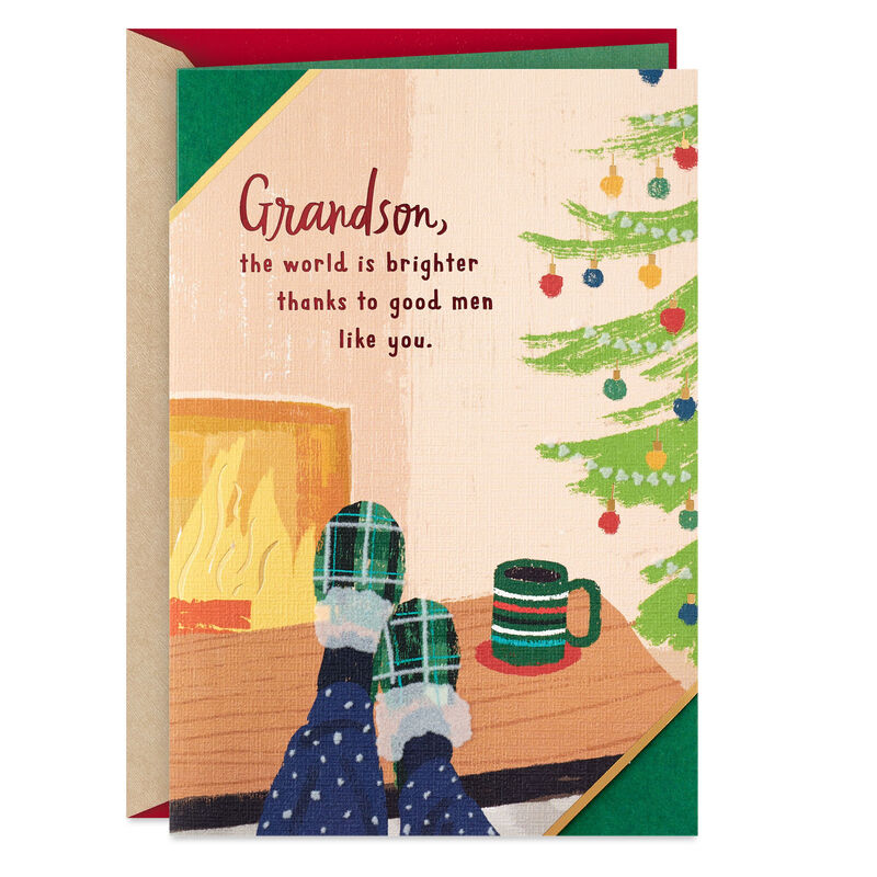 Man-By-Fireplace-and-Tree-Grandson-Christmas-Card_559XZH1897_01
