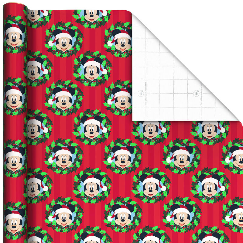 Mickey-Mouse-in-Wreath-on-Red-Holiday-Gift-Wrap-Roll_1XLR2837_01
