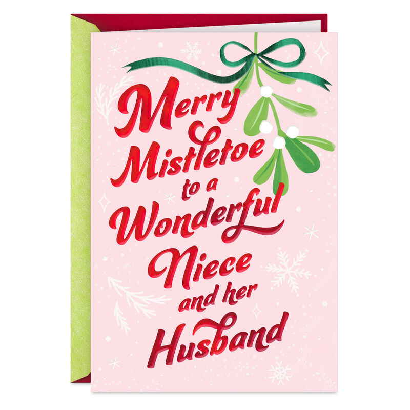 Mistletoe-on-Pink-Christmas-Card-for-Niece-and-Husband_299XZH2377_01