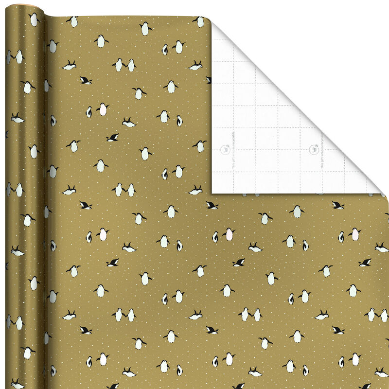 Penguins-on-Gold-Foil-Holiday-Gift-Wrap-Roll_1XWR8004_01
