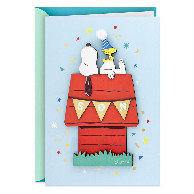 Snoopy-Sleeping-on-Red-Doghouse-Son-Birthday-Card_699MAN4576_01