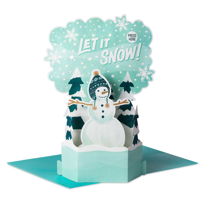 Snowman-in-Green-Stocking-Cap-PopUp-Musical-Christmas-Card_999XOD5015_01
