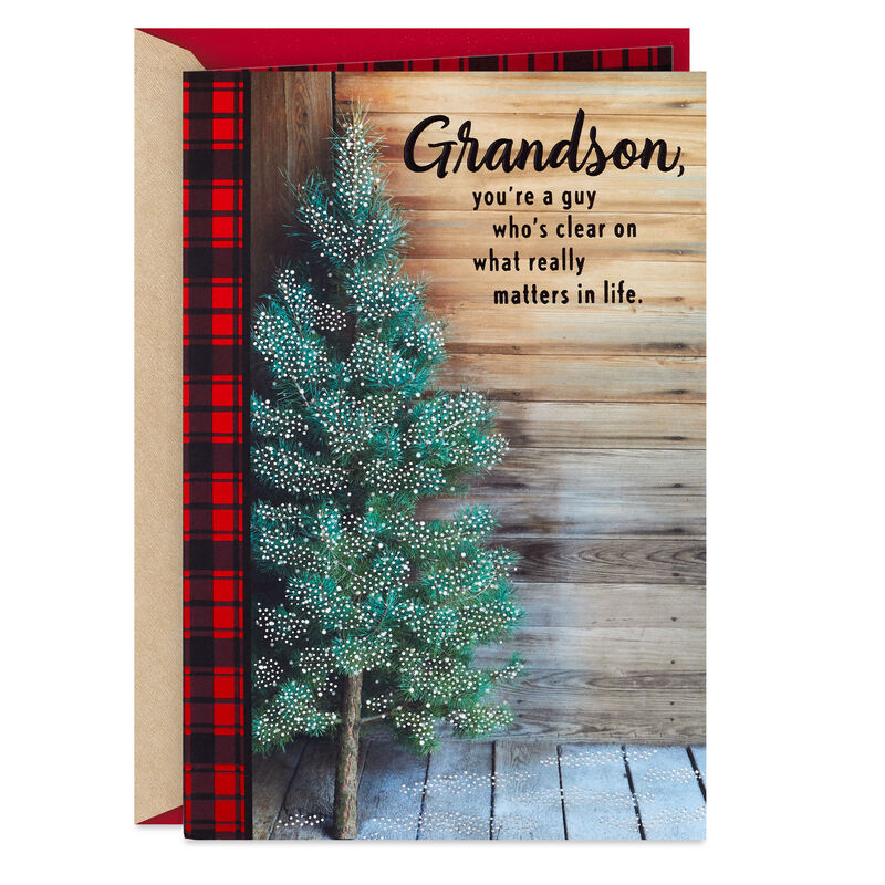 Tree-Plaid-and-Rustic-Wood-Christmas-Card-for-Grandson_599XZH1933_01