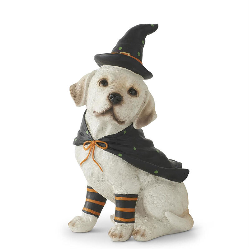White-Dog-in-Witch-Hat-and-Cape-Statue_41530B_01