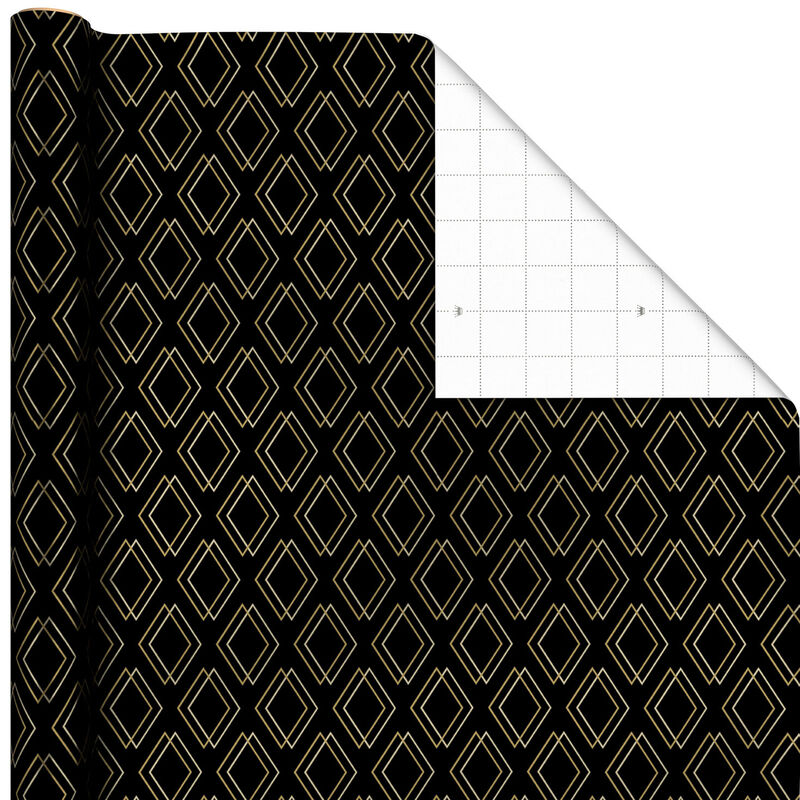 White-and-Gold-Diamonds-on-Black-Gift-Wrap-Roll_549EJR6459_01
